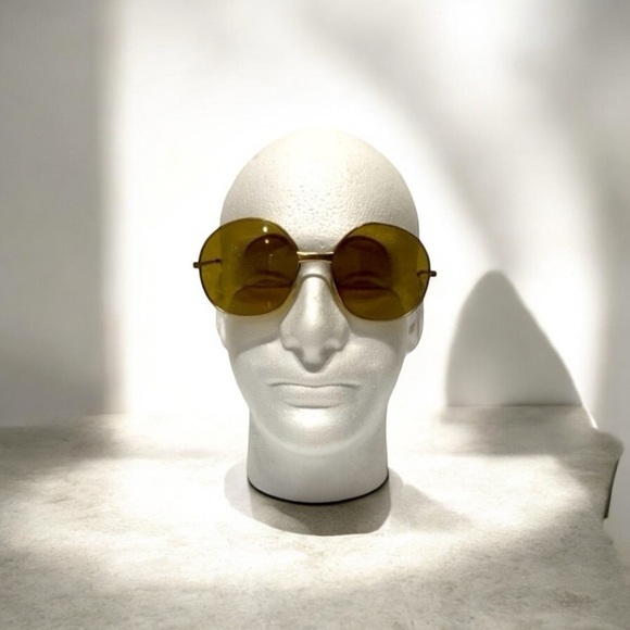 Vintage Metal Framed Amber-Green Lensed Sunglasses - Picture 1 of 4